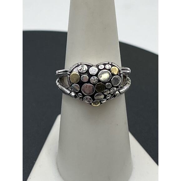 EFFY Signed Sterling Silver 18K‎ Gold
Diamond Crackle Heart Band Ring Siz 7.25 - Picture 12 of 14